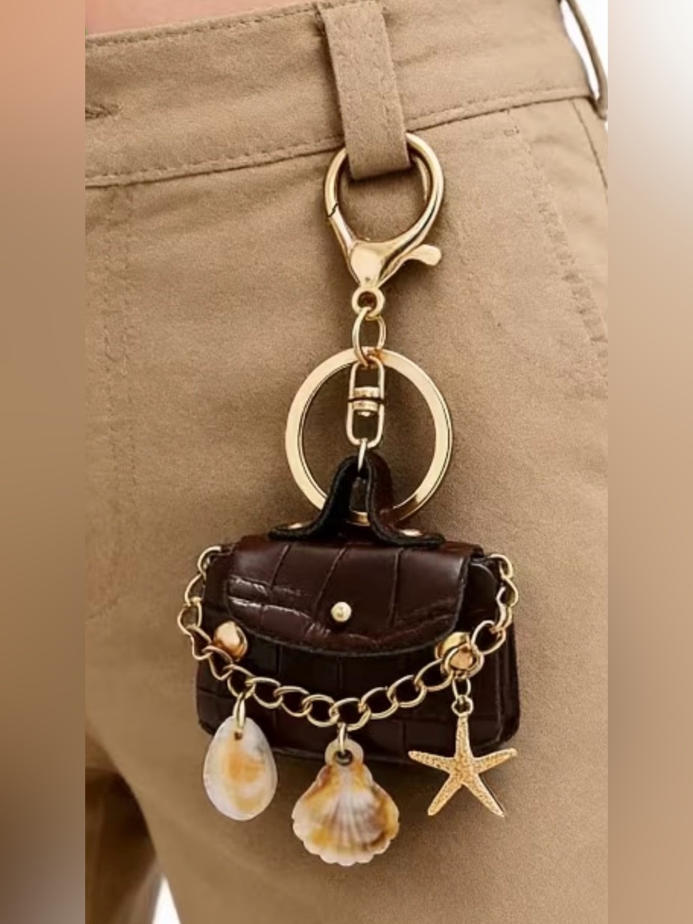 Mini Keychain Purse Charm in Dark Brown with Gold Hardware